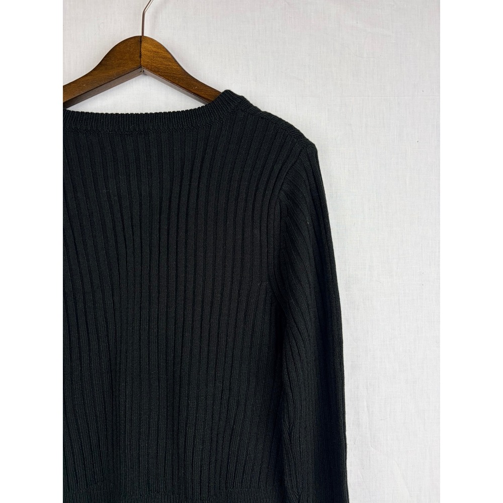 Divided Black Ribbed Full Zip‎ XL Cardigan Sweater Long Sleeve Crew Neck - Picture 10 of 14